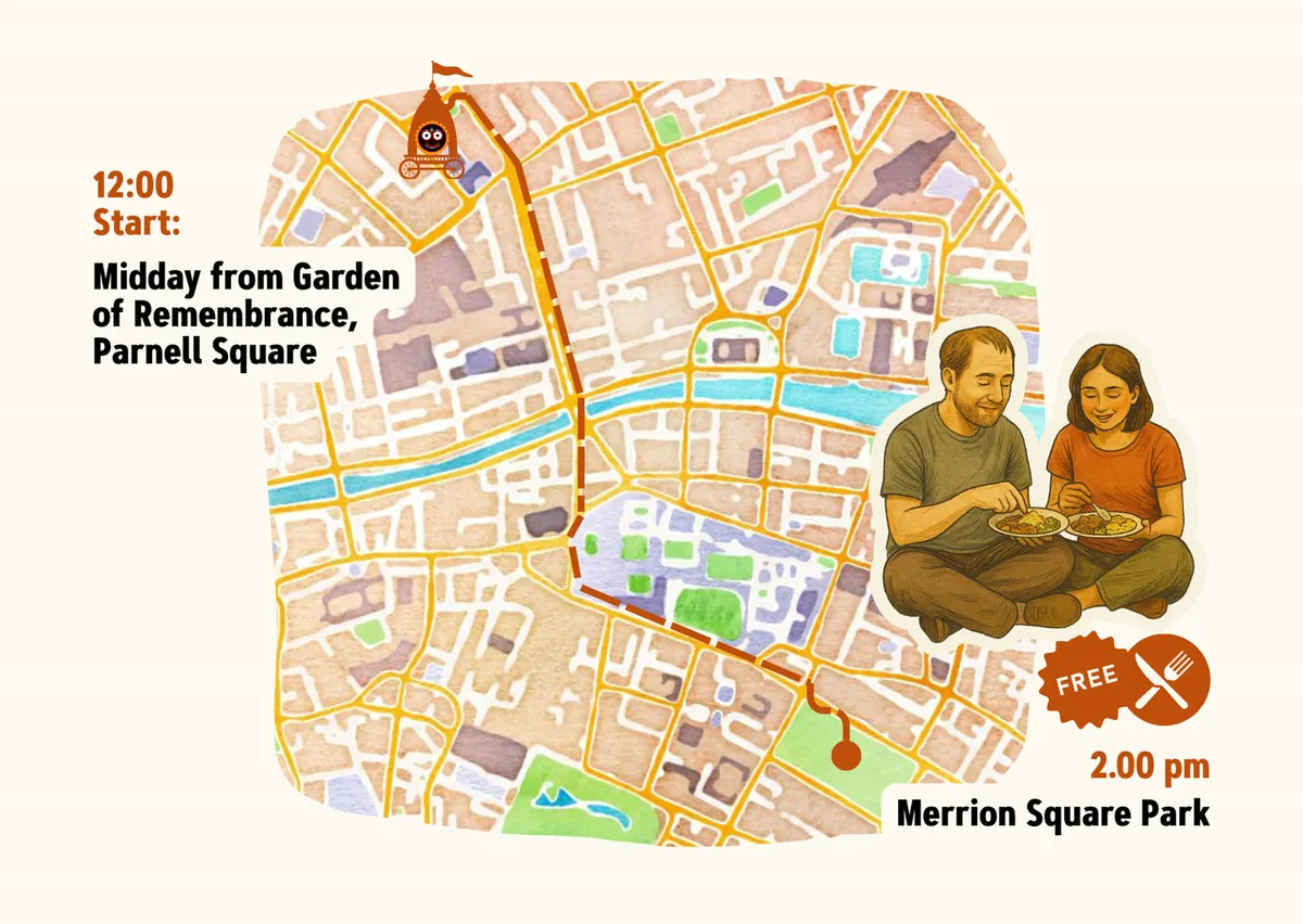 Illustrated parade route map through Dublin