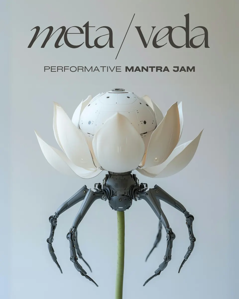 META VEDA poster with a mechanical lotus