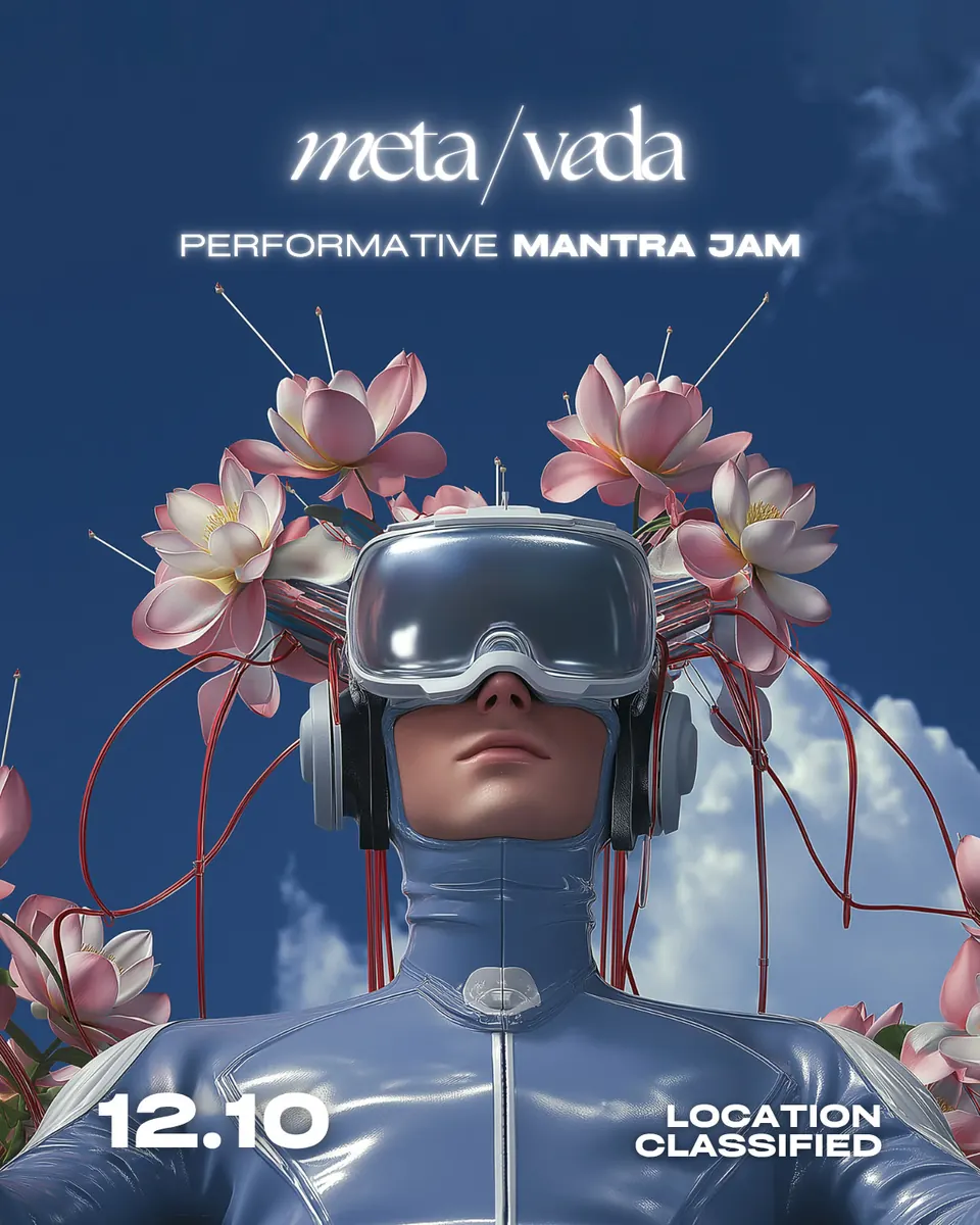 META VEDA poster with a VR headset and flowers